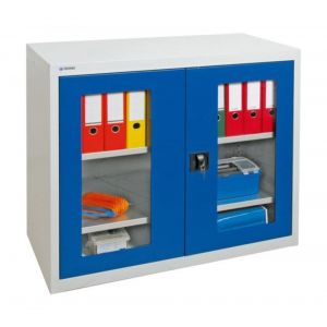 Orbis kast met zichtvensterdeuren HxBxD 900x1000x500 mm 2 legborden staal romp RAL 7035 front RAL 5010 142820