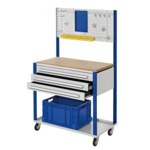 Orbis verrijdbaar werkstation HxBxD 1730x1000x500 mm met geperforeerde plaat 3 laden RAL 7035-RAL 5010 143247