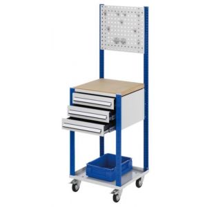 Orbis verrijdbaar werkstation HxBxD 1730x500x500 mm met geperforeerde plaat 3 laden RAL 7035-RAL 5010 143249