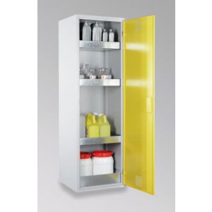 Orbis chemicalienkast HxBxD 1935x600x570 mm 3 opvang legborden openslaande deur plaatstaal romp RAL 7035 deur RAL 1018 144724