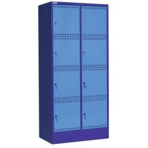 Orbis lockerkast HxBxD 1795x810x582 mm 2x4 vakken vak B 400 mm telkens 2 stekkerdozen stekker FR Key lock sokkel romp duifblauw front lichtblauw 146111