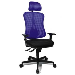 Orbis bureaustoel zitting zwart rugleuning met netbekleding in blauw zitting HxBxD 390-510x500x460 mm met armleuningen en hoofdsteun lendenwervelsteun voorgevormde zitting puntsynchroonmechanisme 146729