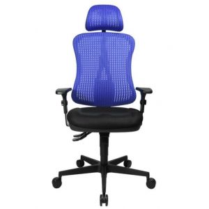 Orbis bureaustoel zitting zwart rugleuning met netbekleding in blauw zitting HxBxD 390-510x500x460 mm met armleuningen en hoofdsteun lendenwervelsteun voorgevormde zitting puntsynchroonmechanisme 146729