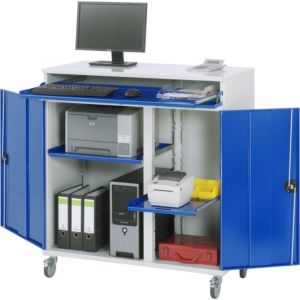 Orbis computerkast HxBxD 1185x1100x520 mm verrijdbaar uittreklade voor toetsenbord uittrekbare legborden RAL 7035-RAL 5010 148649