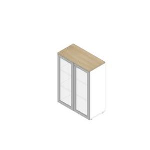 Orbis kantoorkast met glazen deuren HxBxD 1232x900x450 mm met frame 2x houten vloer 3 ordnerhoogtes romp wit-eiken 183129