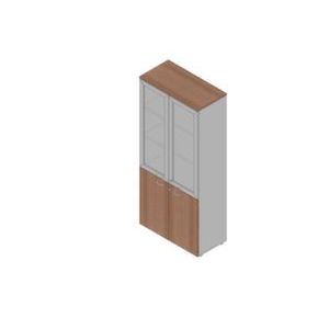 Orbis kantoorkast met glazen deuren HxBxD 2000x900x450 mm glazen deuren met frame 4x houten vloer 5 OH romp aluminium front canaletto-hout 183187