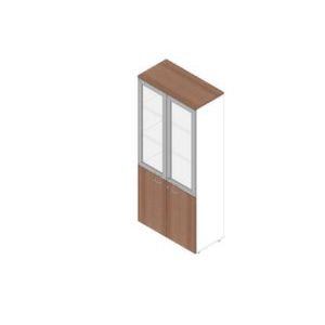 Orbis kantoorkast met glazen deuren HxBxD 2000x900x450 mm glazen deuren met frame 4x houten vloer 5 OH romp wit front canaletto-hout 183193