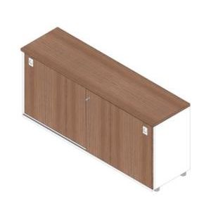 Orbis kantoor-schuifdeurkast HxBxD 730x1600x450 mm 1x houten vloer 2 ordnerhoogtes romp wit front canaletto-hout 183247