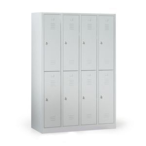 Orbis garderobekast HxBxD 1940x1170x500 mm 4x2 vakken vak B 300 mm draaigrendel sokkel romp RAL 7035 front RAL 7035 183540