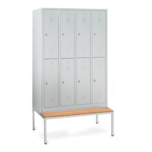 Orbis dubbeldekse dekenkist HxBxD 2340x1170x800 mm 4 vakken vak B 300 mm ondergebouwde bank draaigrendel zitbank romp RAL 7035 front RAL 7035 183549