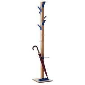 Orbis staande kapstok 6 jas- en 2 tashaken parapluhouder druppelvanger hout-polystyreen natuur-blauw 184995