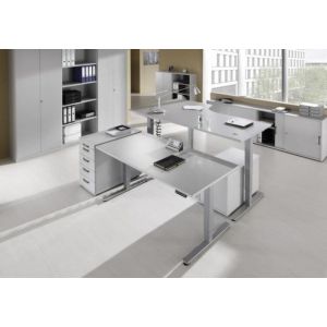 Orbis zit-sta-bureau hoek HxBxD 635-1285x2000x1200 mm elektrisch blad beuken onderstel zilverkleurig 213890