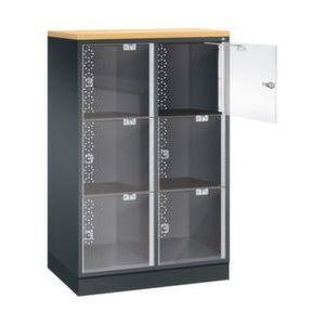 Orbis grootvolume-lockersysteem HxBxD 1370x820x500 mm 2x3 vakken cilinderslot sokkel romp RAL 7021 blad beuken 217992