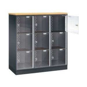 Orbis grootvolume-lockersysteem HxBxD 1370x1220x500 mm 3x3 vakken cilinderslot sokkel romp RAL 7021 blad beuken 217996