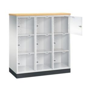 Orbis grootvolume-lockersysteem HxBxD 1370x1220x500 mm 3x3 vakken cilinderslot sokkel romp RAL 7035 blad beuken 217998