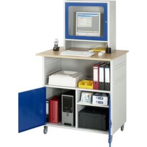 Orbis PC-kast HxBxD 1860x1100x800 mm monitorvak 2 vakken kast 4 zwenkwielen romp RAL 7035 front RAL 5010 blad beuken 218609