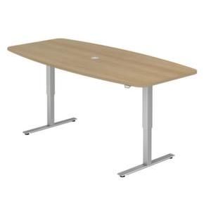 Orbis vergadertafel HxBxD 720-1190x2200x1030 mm T-voet vergelijkbaar met RAL 9006 blank aluminium blad eiken 220245