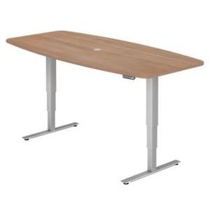 Orbis vergadertafel HxBxD 635-1285x2200x1030 mm T-voet vergelijkbaar met RAL 9006 blank aluminium blad notenboom 220250