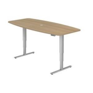 Orbis vergadertafel HxBxD 635-1285x2200x1030 mm T-voet vergelijkbaar met RAL 9006 blank aluminium blad eiken 220251