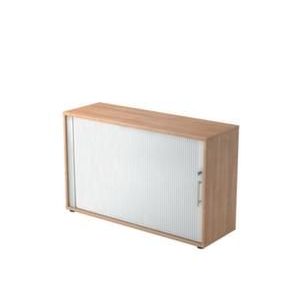 Orbis kantoorkast met dwarse roldeuren HxBxD 748x1200x400 mm 1x houten vloer 2 ordnerhoogtes romp notenboom front zilverkleurig 220300