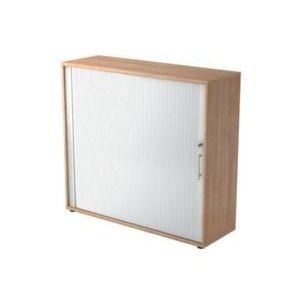 Orbis kantoorkast met dwarse roldeuren HxBxD 1100x1200x400 mm 2x houten vloer 3 ordnerhoogtes romp notenboom front zilverkleurig 220306