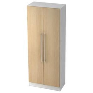 Orbis kantoorkast met openslaande deuren HxBxD 2000x800x420 mm 4x houten vloer 5 ordnerhoogtes romp wit front eiken 220337