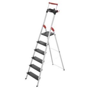 Orbis trapladder aluminium bordes H 1,28 m 6 treden treden extra diep bak 218576