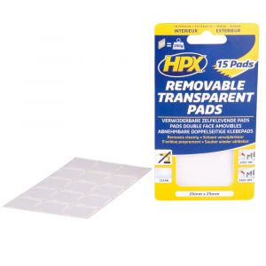 HPX dubbelzijdig verwijderbare transparante pads (15 stuks) 25 mm x 25 mm HT2525