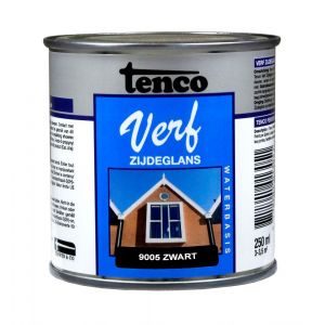 TencoVerf lakverf dekkend zijdeglans RAL 9005 zwart 0,25 L blik waterbasis 11290201