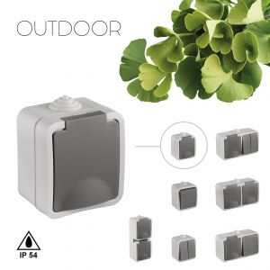 Q-Link contactdoos opbouw 1-voudig randaarde spatwaterdicht IP54 grijs 00.944.42
