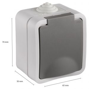 Q-Link contactdoos opbouw 1-voudig randaarde spatwaterdicht IP54 grijs 00.944.42