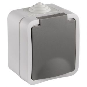 Q-Link contactdoos opbouw 1-voudig randaarde spatwaterdicht IP54 grijs 00.944.42