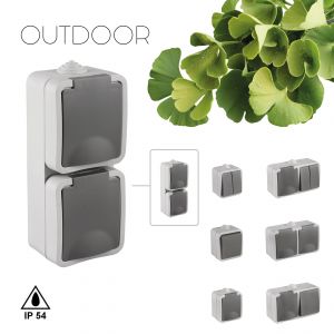 Q-Link contactdoos opbouw 2-voudig randaarde verticaal spatwaterdicht IP54 grijs 00.944.50