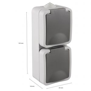 Q-Link contactdoos opbouw 2-voudig randaarde verticaal spatwaterdicht IP54 grijs 00.944.50