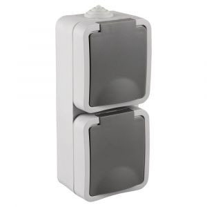 Q-Link contactdoos opbouw 2-voudig randaarde verticaal spatwaterdicht IP54 grijs 00.944.50