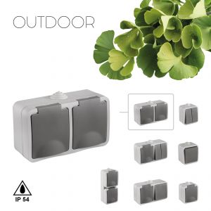 Q-Link contactdoos opbouw 2-voudig randaarde spatwaterdicht IP54 grijs 00.944.51