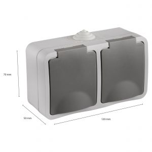 Q-Link contactdoos opbouw 2-voudig randaarde spatwaterdicht IP54 grijs 00.944.51