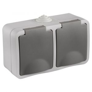 Q-Link contactdoos opbouw 2-voudig randaarde spatwaterdicht IP54 grijs 00.944.51