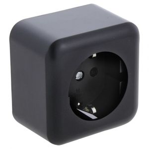 Q-Link contactdoos opbouw 1-voudig met kind-aanraakbeveiliging met randaarde zwart 00.945.42