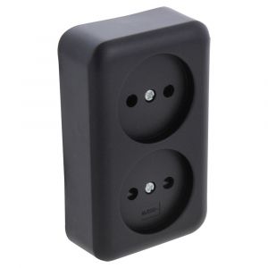 Q-Link contactdoos opbouw 2-voudig met kind-aanraakbeveiliging zwart 00.945.49