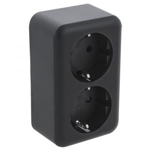 Q-Link contactdoos opbouw 2-voudig met kind-aanraakbeveiliging met randaarde zwart 00.945.50
