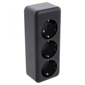 Q-Link contactdoos opbouw 3-voudig met randaarde langwerpig zwart 00.945.55