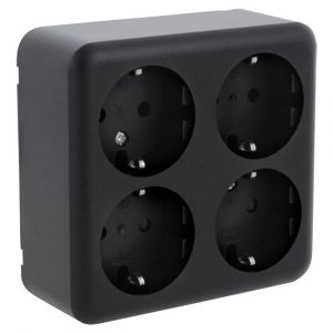 Q-Link contactdoos opbouw 4-voudig met randaarde vierkant zwart 00.945.59