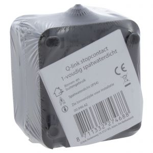 Q-Link contactdoos opbouw 1-voudig met randaarde spatwaterdicht IP54 zwart 00.946.42
