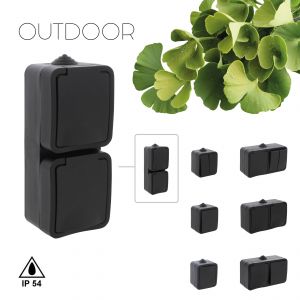 Q-Link contactdoos opbouw 2-voudig met randaarde spatwaterdicht IP54 verticaal zwart 00.946.50