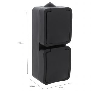 Q-Link contactdoos opbouw 2-voudig met randaarde spatwaterdicht IP54 verticaal zwart 00.946.50