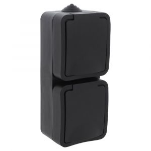 Q-Link contactdoos opbouw 2-voudig met randaarde spatwaterdicht IP54 verticaal zwart 00.946.50