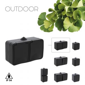 Q-Link contactdoos opbouw 2-voudig met randaarde spatwaterdicht IP54 zwart 00.946.51