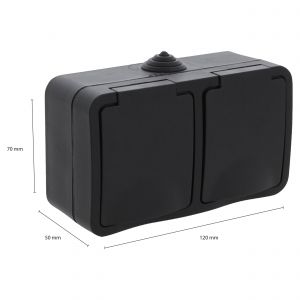 Q-Link contactdoos opbouw 2-voudig met randaarde spatwaterdicht IP54 zwart 00.946.51