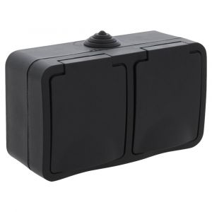 Q-Link contactdoos opbouw 2-voudig met randaarde spatwaterdicht IP54 zwart 00.946.51